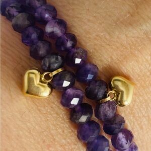 Amethyst stretchy bracelets 14kt gold heart charm bracelet